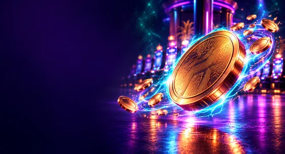 Large digital coin with lightning
