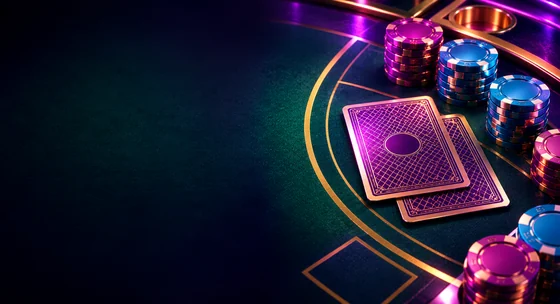 Blackjack table with cards and chips