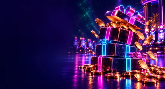 Stack of gift boxes with coins