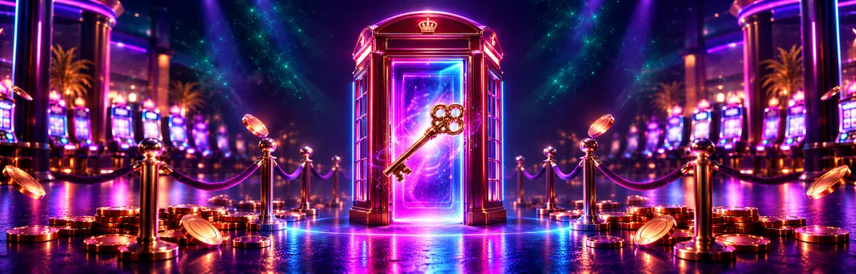 Neon red telephone box with a golden key at the Britsino login