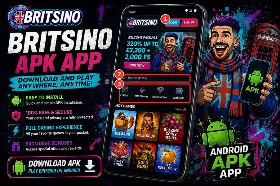 Annotated Britsino mobile lobby image
