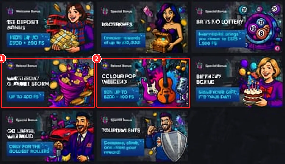 Annotated screenshot of Britsino reload offers